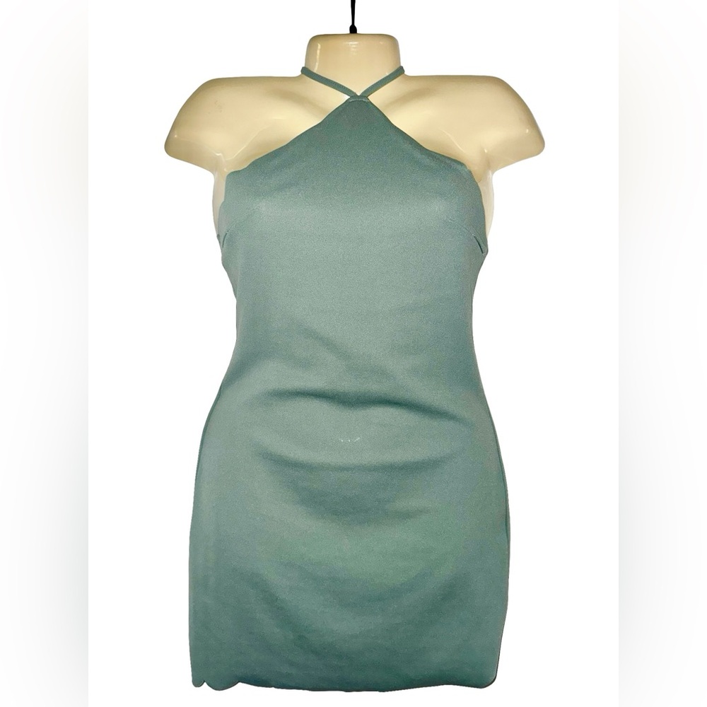 Sage Green Backless Halter Mini Dress